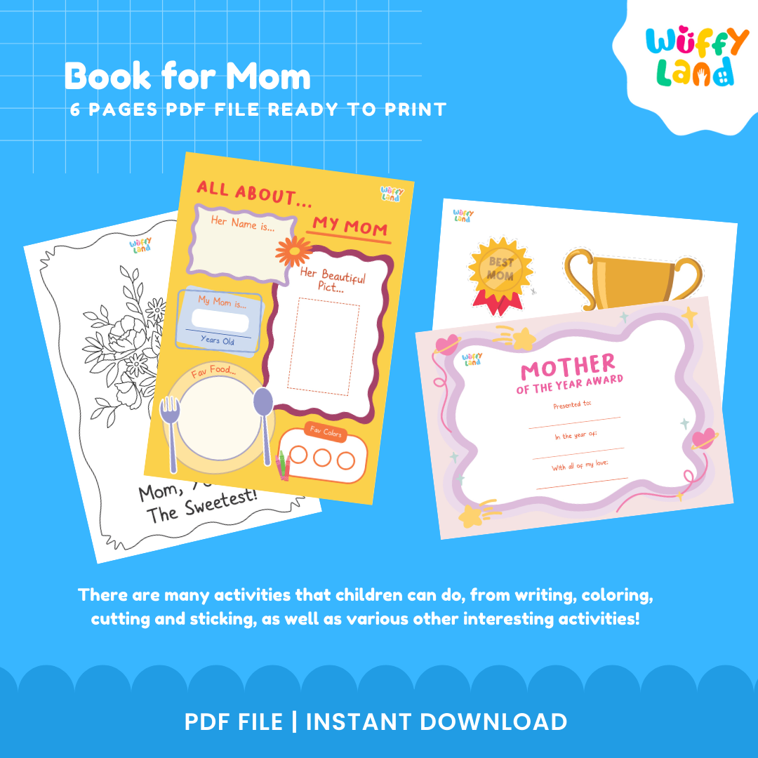 Eight-page printable Mother's Day interview booklet and craft templates arranged for preschool, kindergarten, and homeschool gifts 🏫✨
