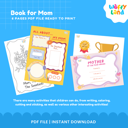 Eight-page printable Mother's Day interview booklet and craft templates arranged for preschool, kindergarten, and homeschool gifts 🏫✨