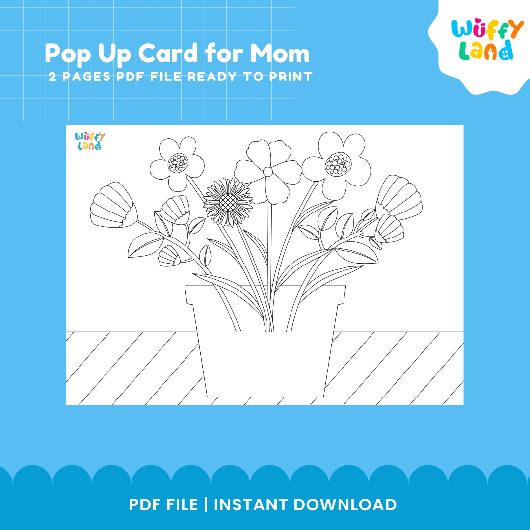 Two-page printable 3D pop up card for mom templates arranged for preschool art centers, kindergarten crafts, and holiday gifts 🏫✨