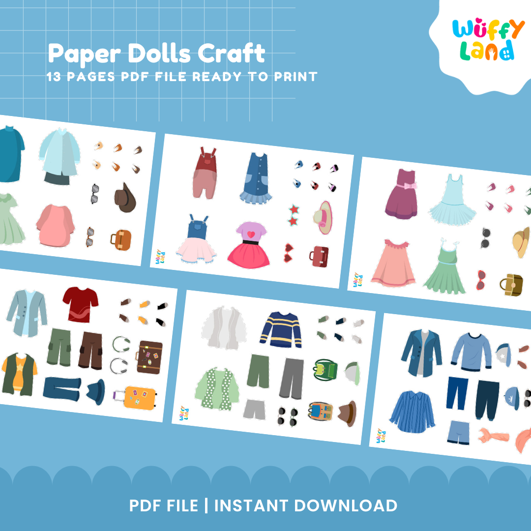 Thirteen-page printable paper dolls craft templates arranged for preschool dramatic play centers and quiet time busy binders 🏫✨