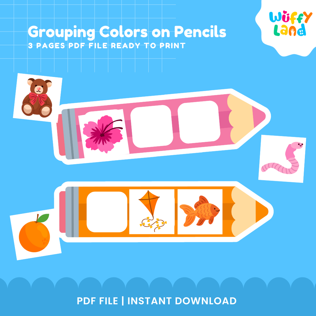 Educational 24-item color matching and pencil sorting game set arranged for preschool morning bins and Montessori sensorial shelves 🏫✨