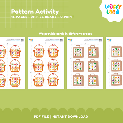 Sixteen-page educational pattern matching and spatial grid game set arranged for preschool math stations and Montessori shelves 🏫✨