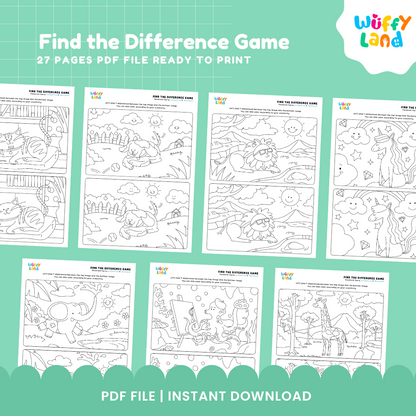 Set of 27 printable find the difference visual tracking worksheets arranged for preschool morning bins and kindergarten centers 🏫🔎
