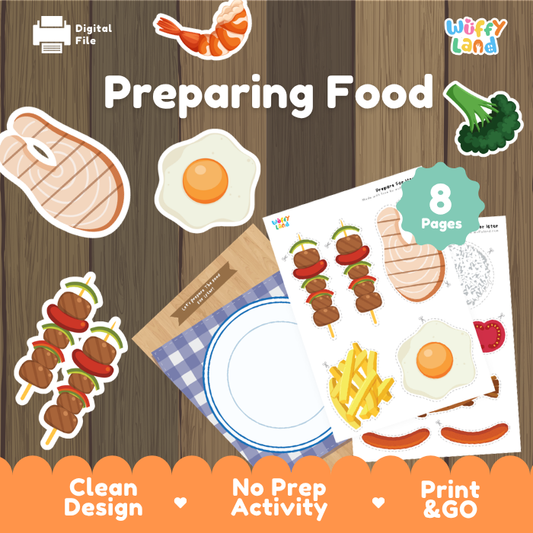 Printable Food Cutting Activity for Kids | Montessori Food Preparation Pretend Play | Preschool Practical Life Fine Motor Activity | 8 Pages