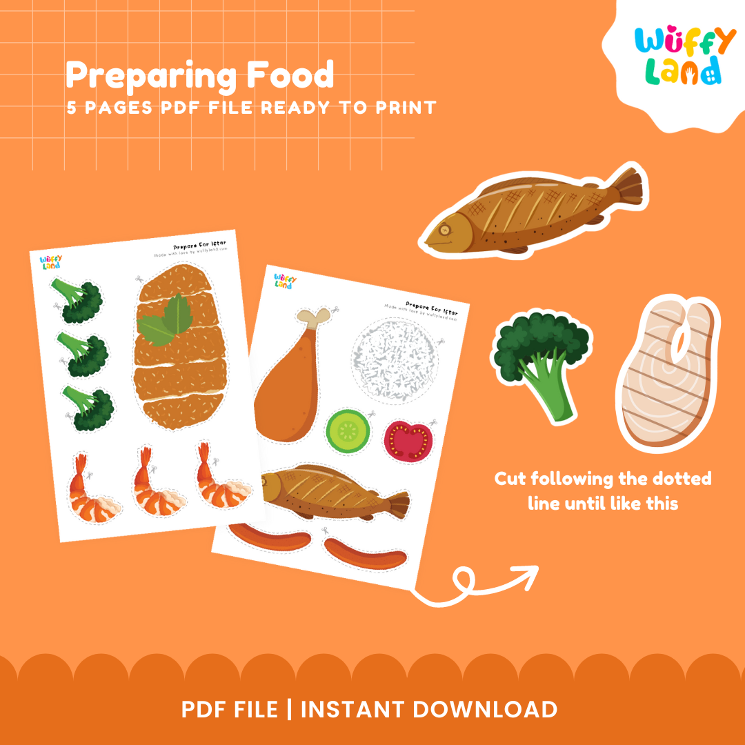 Printable Food Cutting Activity for Kids | Montessori Food Preparation Pretend Play | Preschool Practical Life Fine Motor Activity | 8 Pages