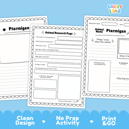 Ptarmigan Animal Research Worksheets and Informational Fact Sheets