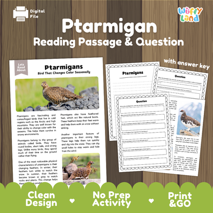 Ptarmigan Reading Passage and Questions Worksheets with Answer Key