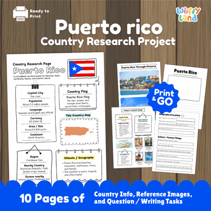 Puerto Rico Country Research Project Worksheets and Activity Pages