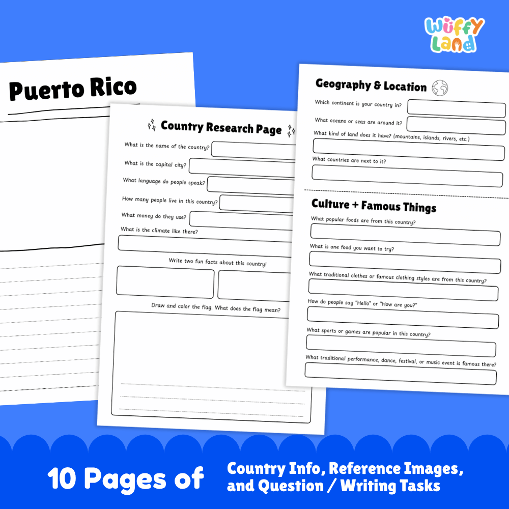 Puerto Rico Country Research Project Worksheets and Activity Pages