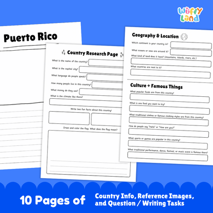 Puerto Rico Country Research Project Worksheets and Activity Pages