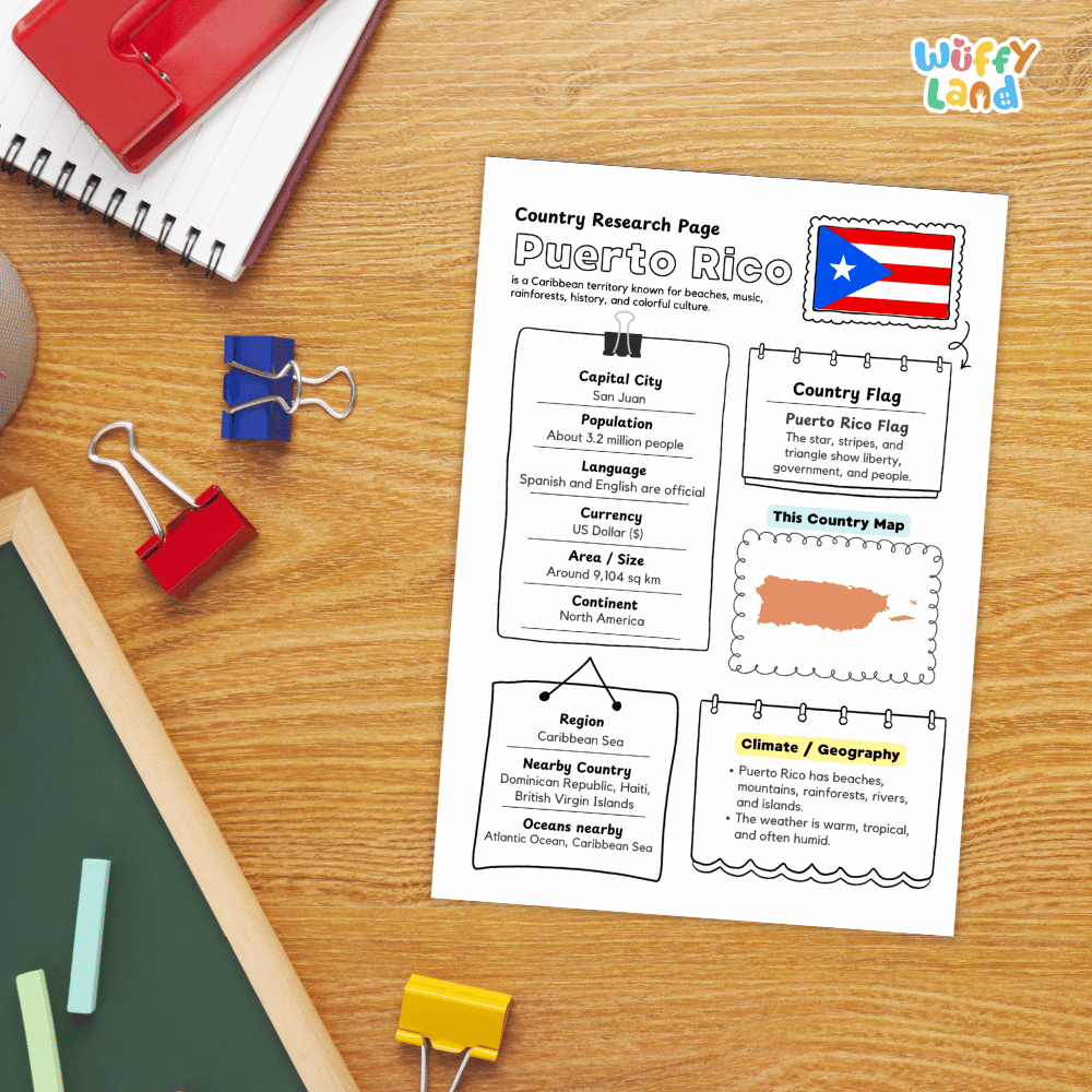 Puerto Rico Country Research Project Worksheets and Activity Pages