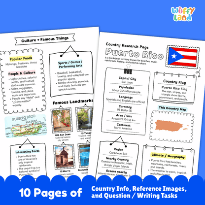 Puerto Rico Country Research Project Worksheets and Activity Pages