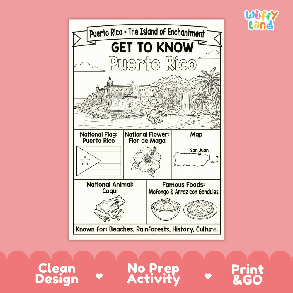 Puerto Rico Geography Coloring Poster and Activity Worksheet