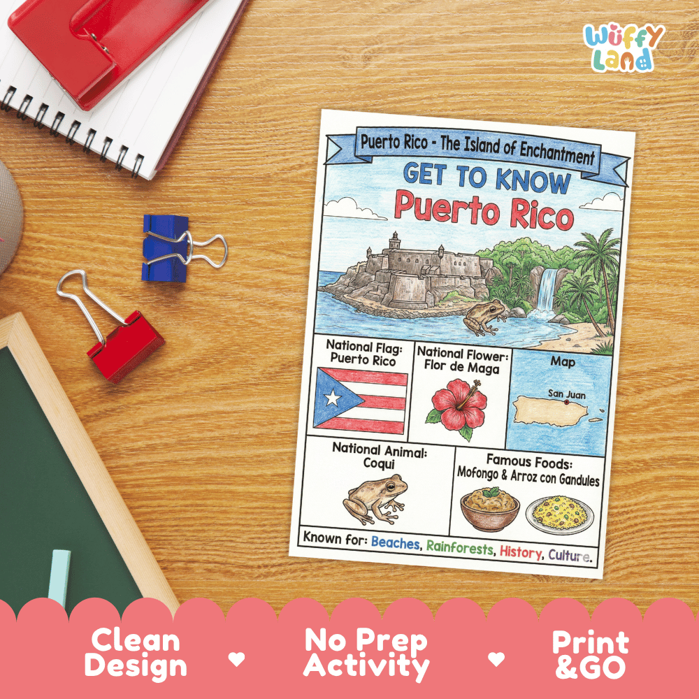 Puerto Rico Geography Coloring Poster and Activity Worksheet