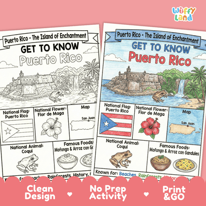 Puerto Rico Geography Coloring Poster and Activity Worksheet