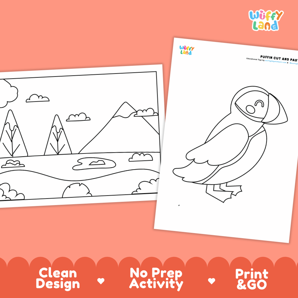Puffin Cut and Paste Craft and Coloring Activity Worksheets