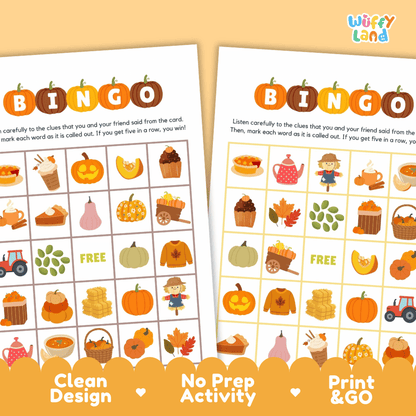 Pumpkin Patch Bingo Game Cards and Calling Cards Activity Worksheets