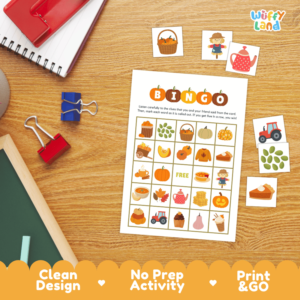 Pumpkin Patch Bingo Game Cards and Calling Cards Activity Worksheets