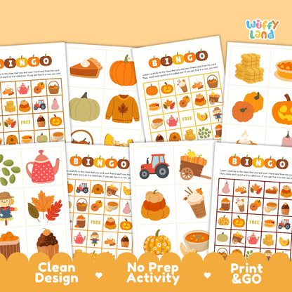 Pumpkin Patch Bingo Game Cards and Calling Cards Activity Worksheets