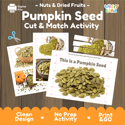 Pumpkin Seed Cut and Match Activity Worksheets | Nuts and Dried Fruits Puzzle Printables