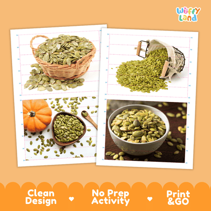 Pumpkin Seed Cut and Match Activity Worksheets | Nuts and Dried Fruits Puzzle Printables