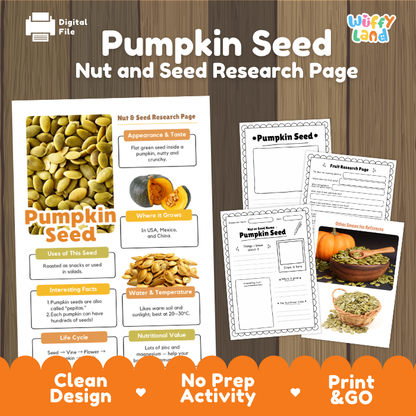 Pumpkin Seed Nut and Seed Research Page Worksheets