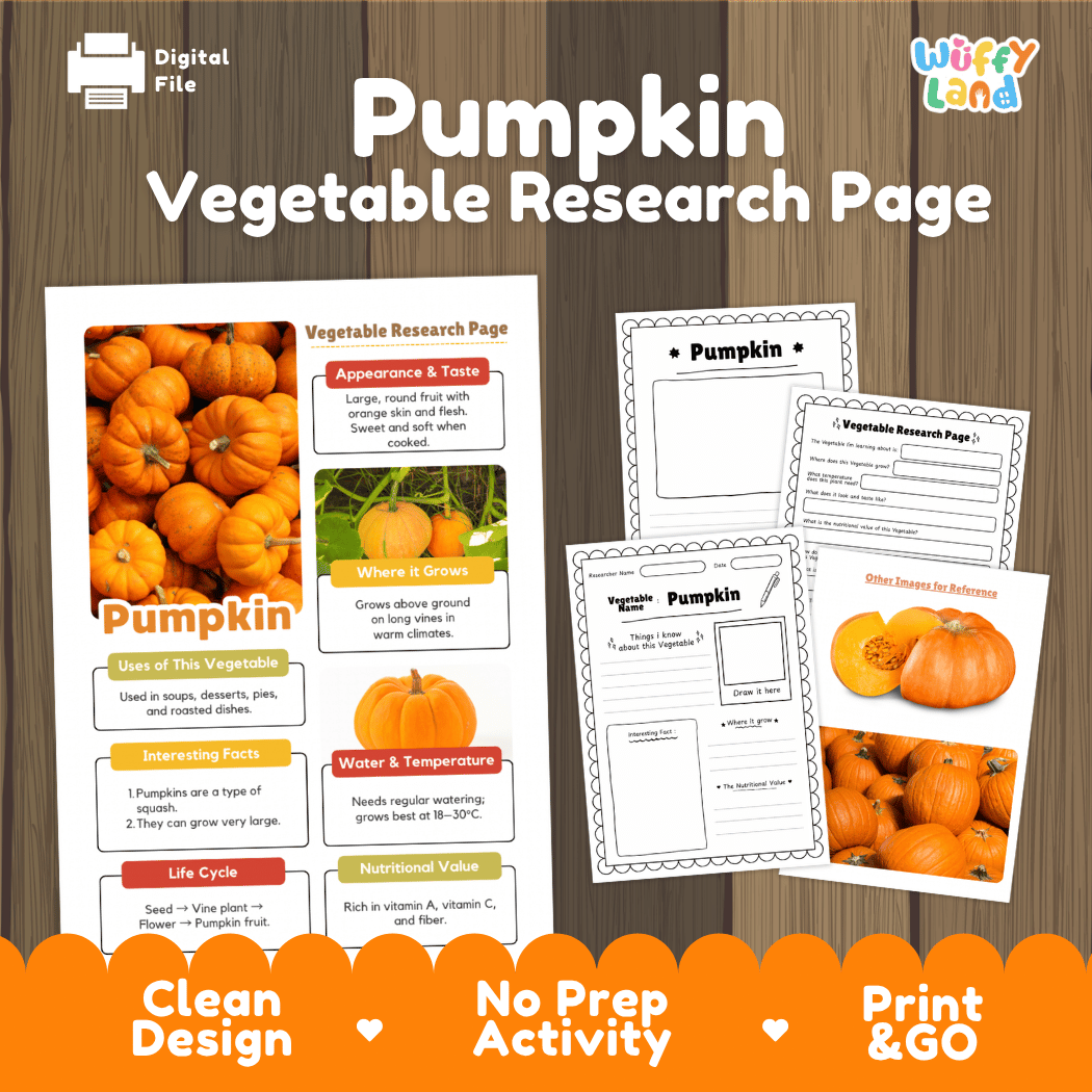 Pumpkin Vegetable Research Page Science Worksheets and Fact Sheet
