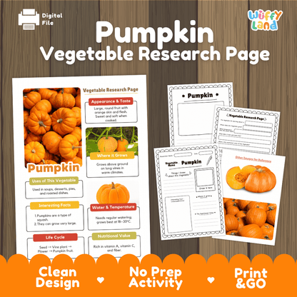 Pumpkin Vegetable Research Page Science Worksheets and Fact Sheet