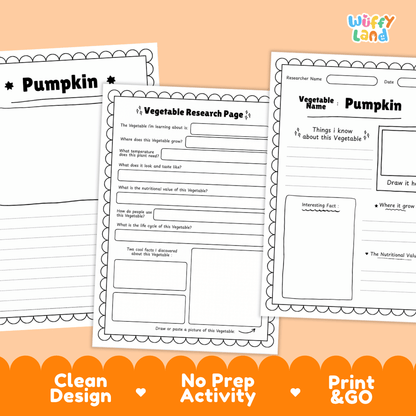 Pumpkin Vegetable Research Page Science Worksheets and Fact Sheet