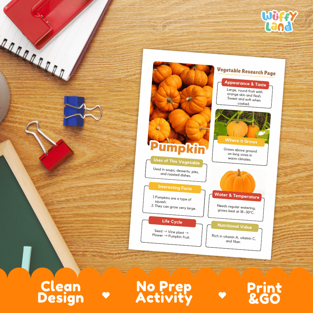 Pumpkin Vegetable Research Page Science Worksheets and Fact Sheet