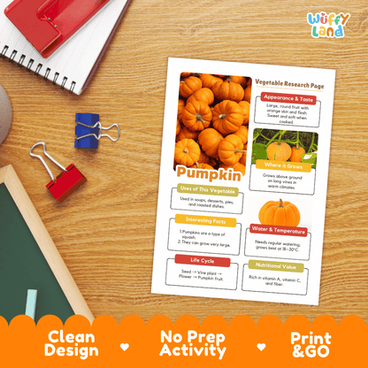 Pumpkin Vegetable Research Page Science Worksheets and Fact Sheet
