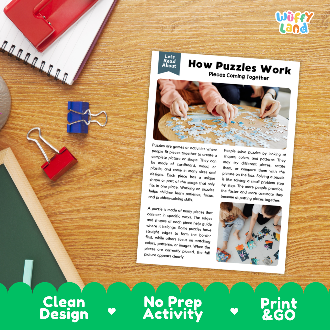 Printable student worksheet with short-answer reading comprehension questions covering puzzles and logic