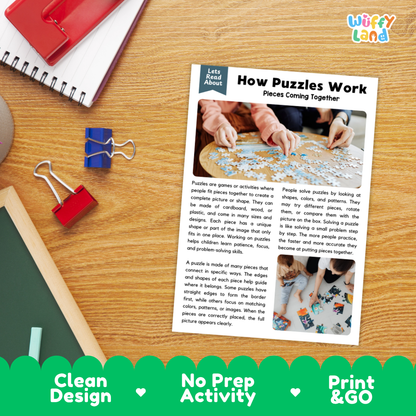Printable student worksheet with short-answer reading comprehension questions covering puzzles and logic