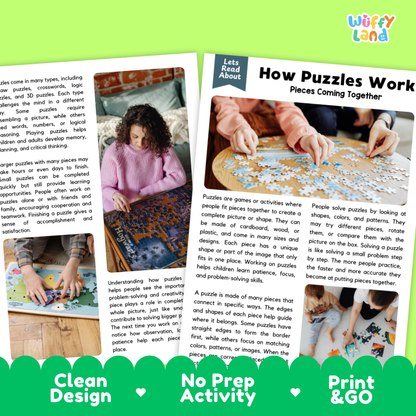 Complete teacher answer key worksheet providing detailed model responses for puzzle comprehension questions