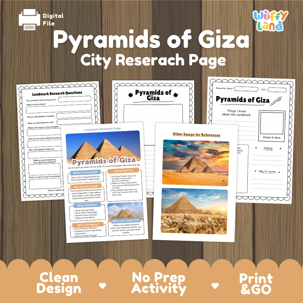 Pyramids of Giza Landmark Research Page Worksheets and Fact Sheet Activity