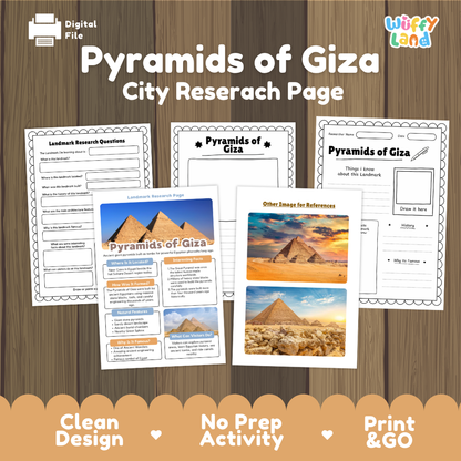 Pyramids of Giza Landmark Research Page Worksheets and Fact Sheet Activity
