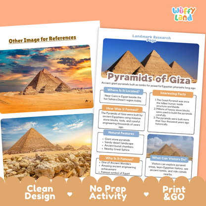 Pyramids of Giza Landmark Research Page Worksheets and Fact Sheet Activity