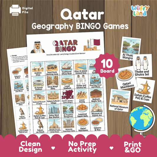 Qatar Geography BINGO Game | Qatari Culture and Landmarks Printable Activity