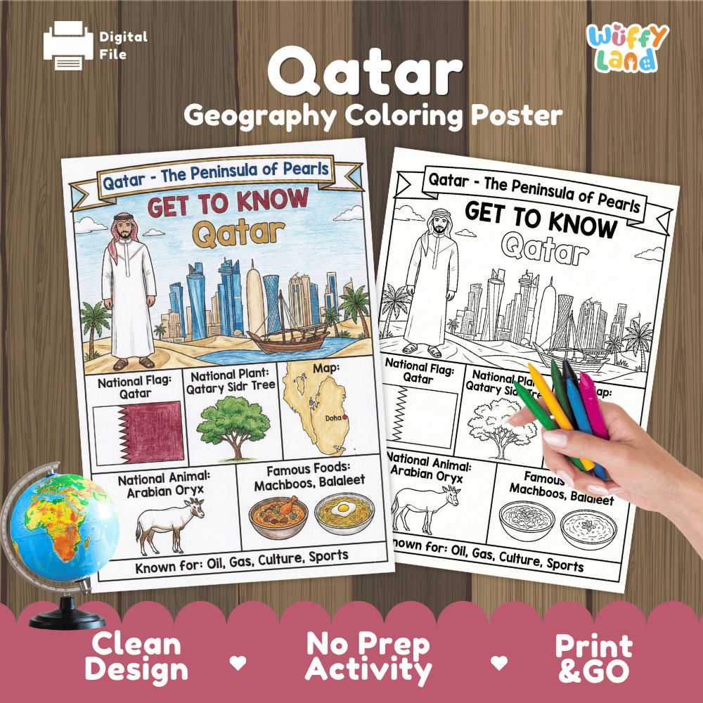 Qatar Geography Coloring Poster Worksheets