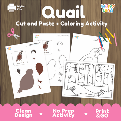 Quail Cut and Paste Craft and Coloring Activity Worksheets