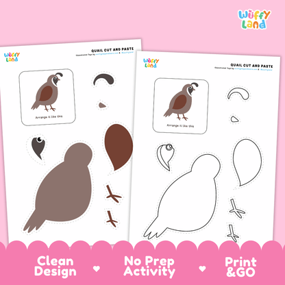 Quail Cut and Paste Craft and Coloring Activity Worksheets