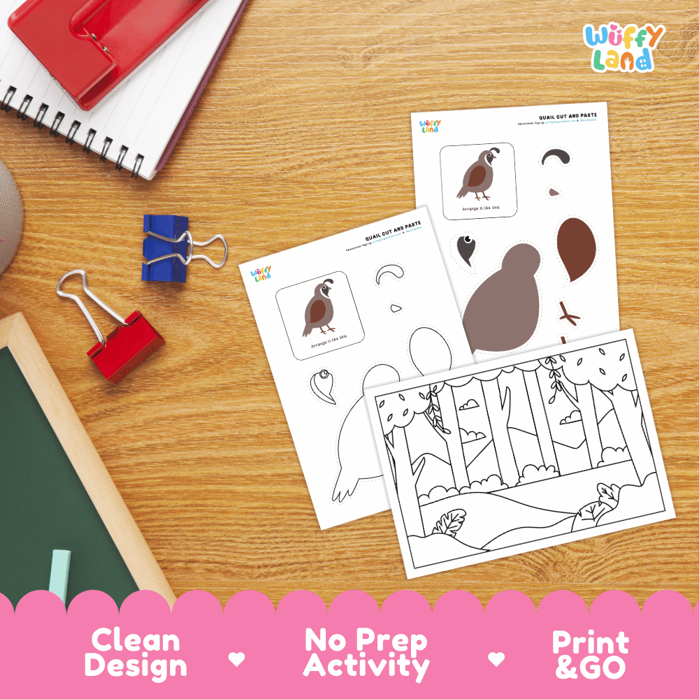 Quail Cut and Paste Craft and Coloring Activity Worksheets