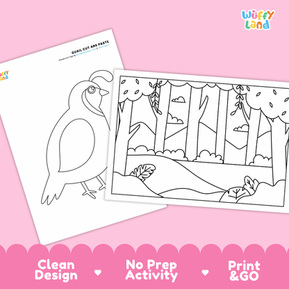 Quail Cut and Paste Craft and Coloring Activity Worksheets