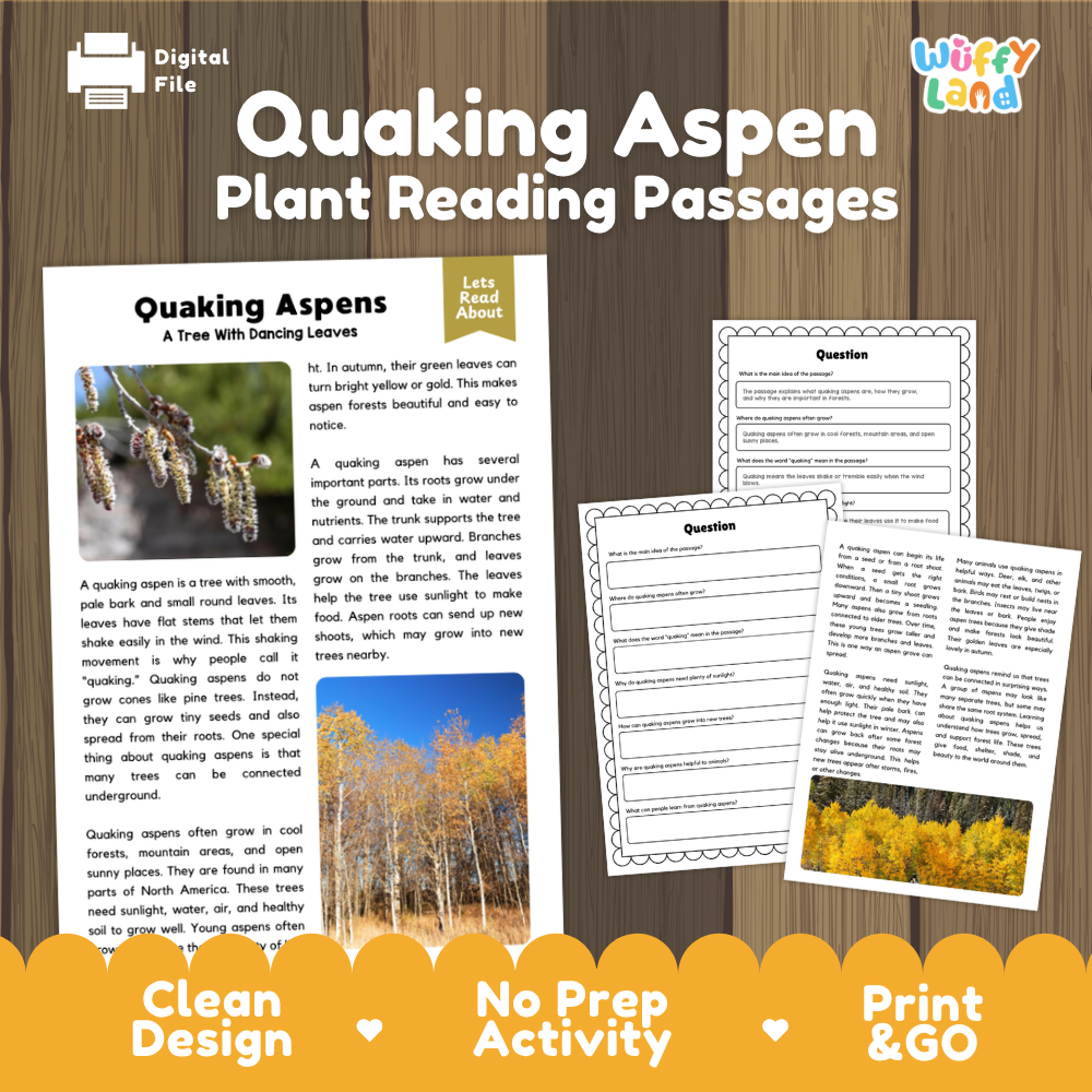 Quaking Aspen Plant Reading Passages Worksheets and Comprehension Activity