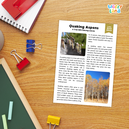 Quaking Aspen Plant Reading Passages Worksheets and Comprehension Activity