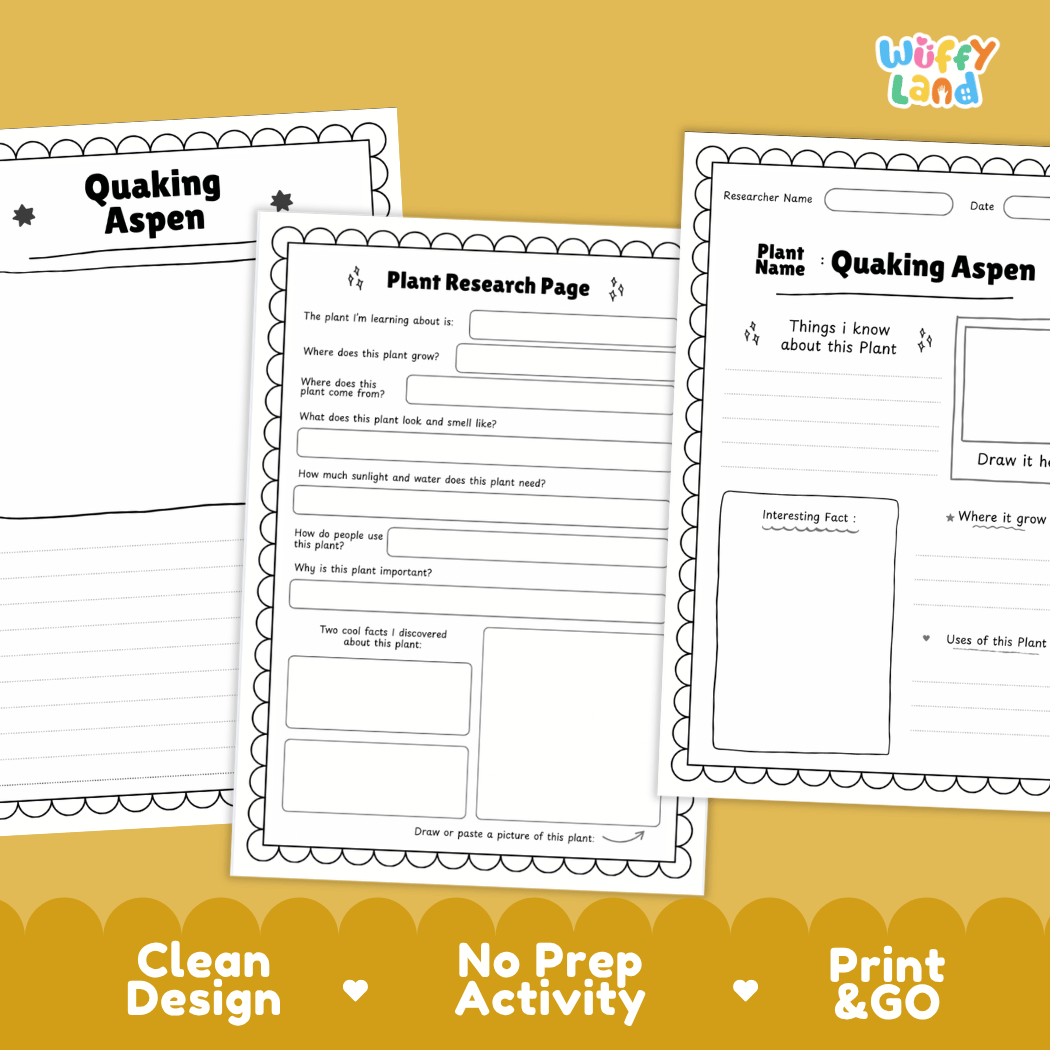 Quaking Aspen Plant Research Page Worksheets and Fact Sheet