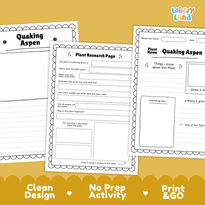 Quaking Aspen Plant Research Page Worksheets and Fact Sheet