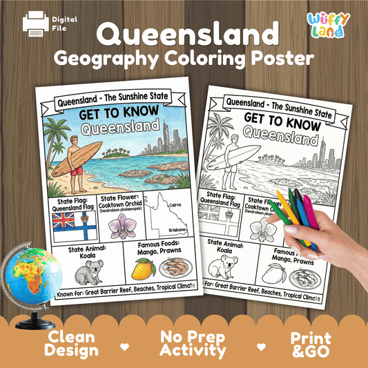 Queensland State Study Geography Coloring Page Worksheet Activity | Australia
