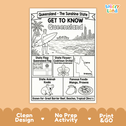 Queensland State Study Geography Coloring Page Worksheet Activity | Australia
