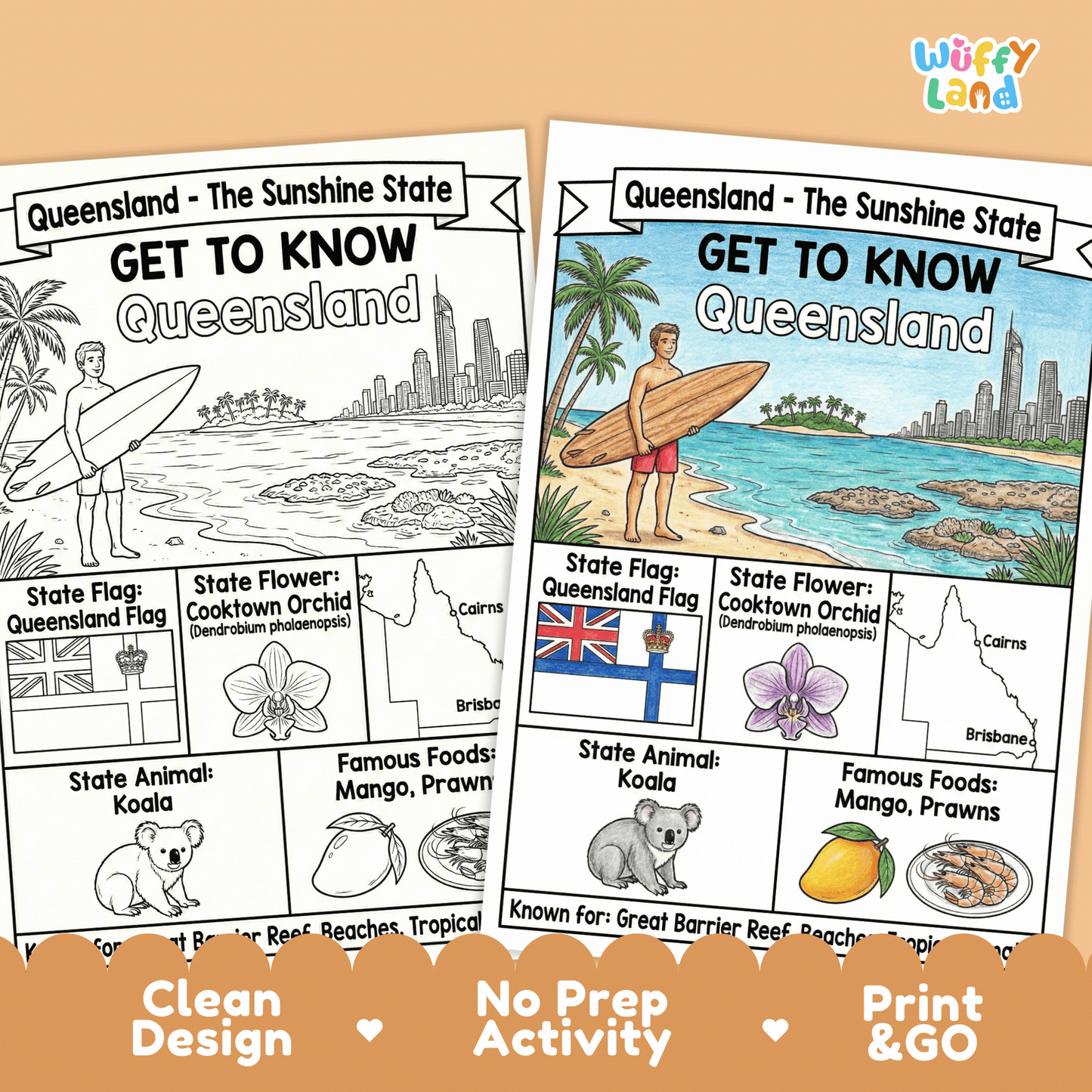 Queensland State Study Geography Coloring Page Worksheet Activity | Australia